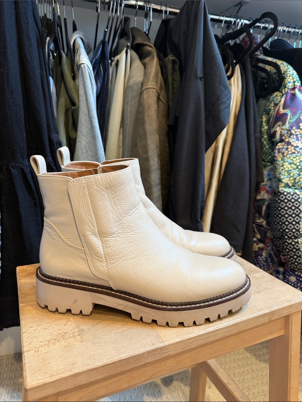 Nordstrom Cream Leather Lug-Sole Chelsea Booties
